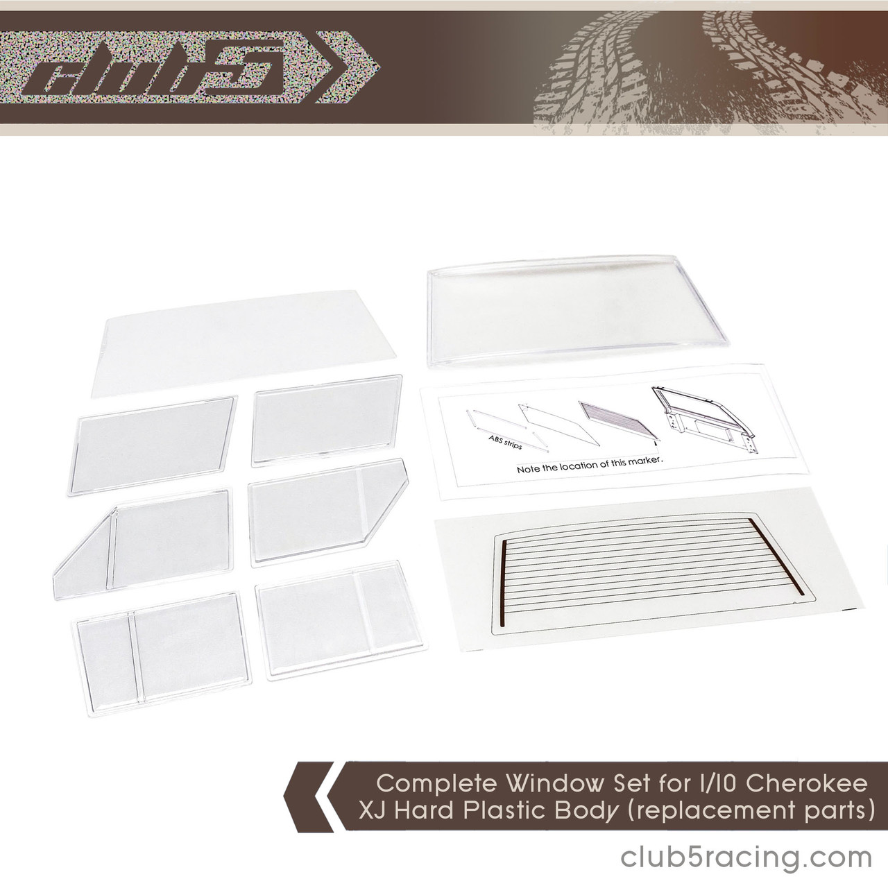 Complete Window Set for 1/10 Cherokee XJ Hard Plastic Body (replacement parts)