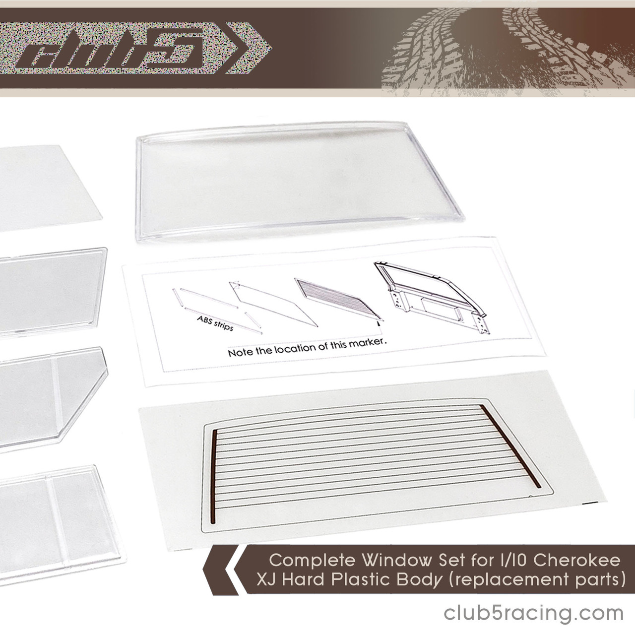 Complete Window Set for 1/10 Cherokee XJ Hard Plastic Body (replacement parts)