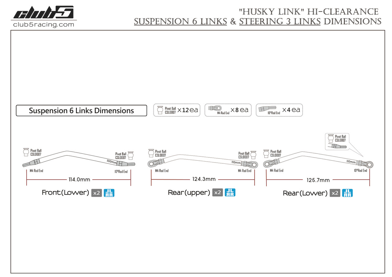 "Husky Link" Hi-Clearance Suspension Links for Redcat Fusion / Ascent