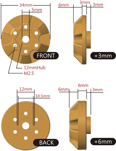 "Rhinohub" +6mm Weighted Brass Wheel Hub ( 6 Lugs ) (V2)
