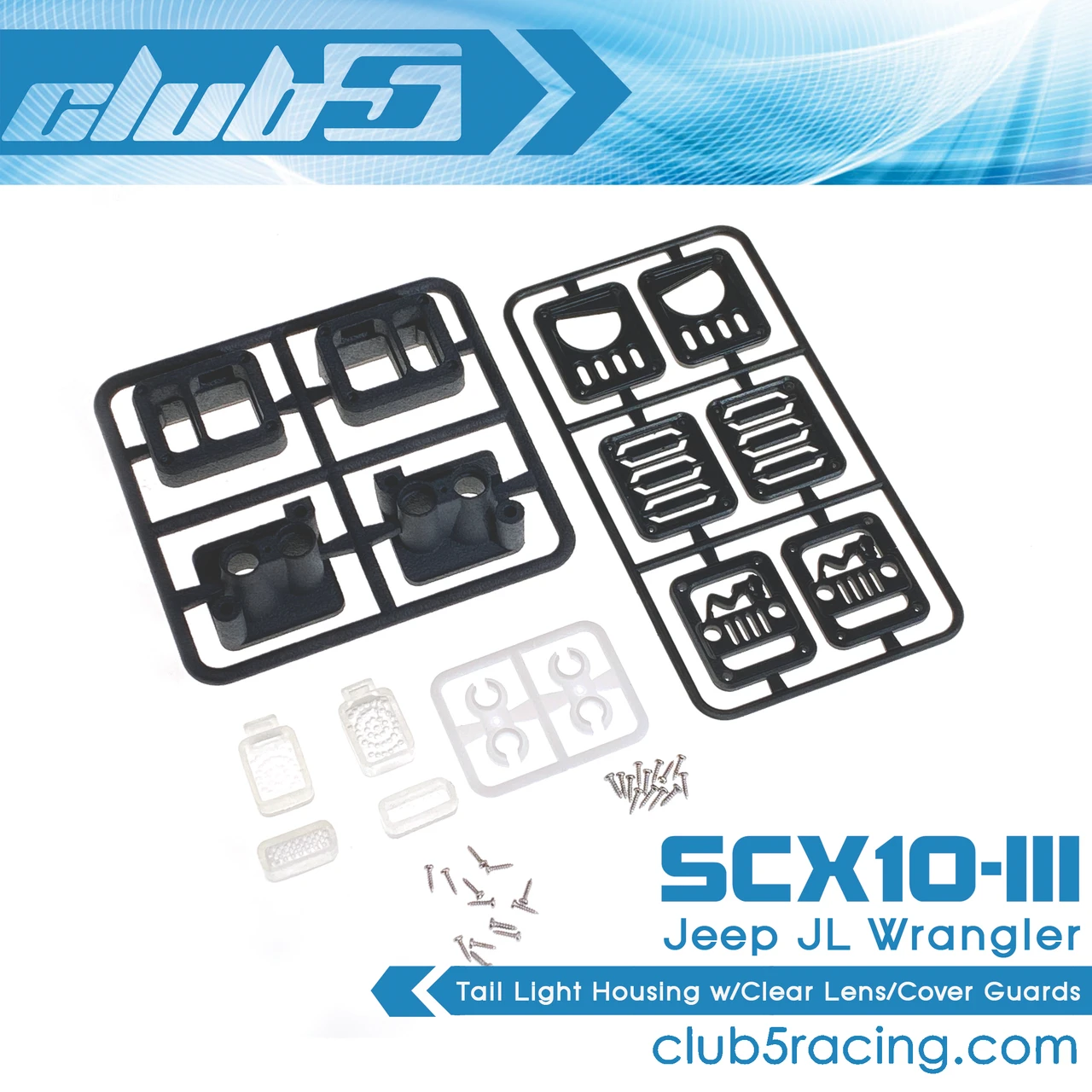 Tail Light Housing w/Clear Lens/Cover Guards for Axial SCX10 III Jeep JL Wrangler