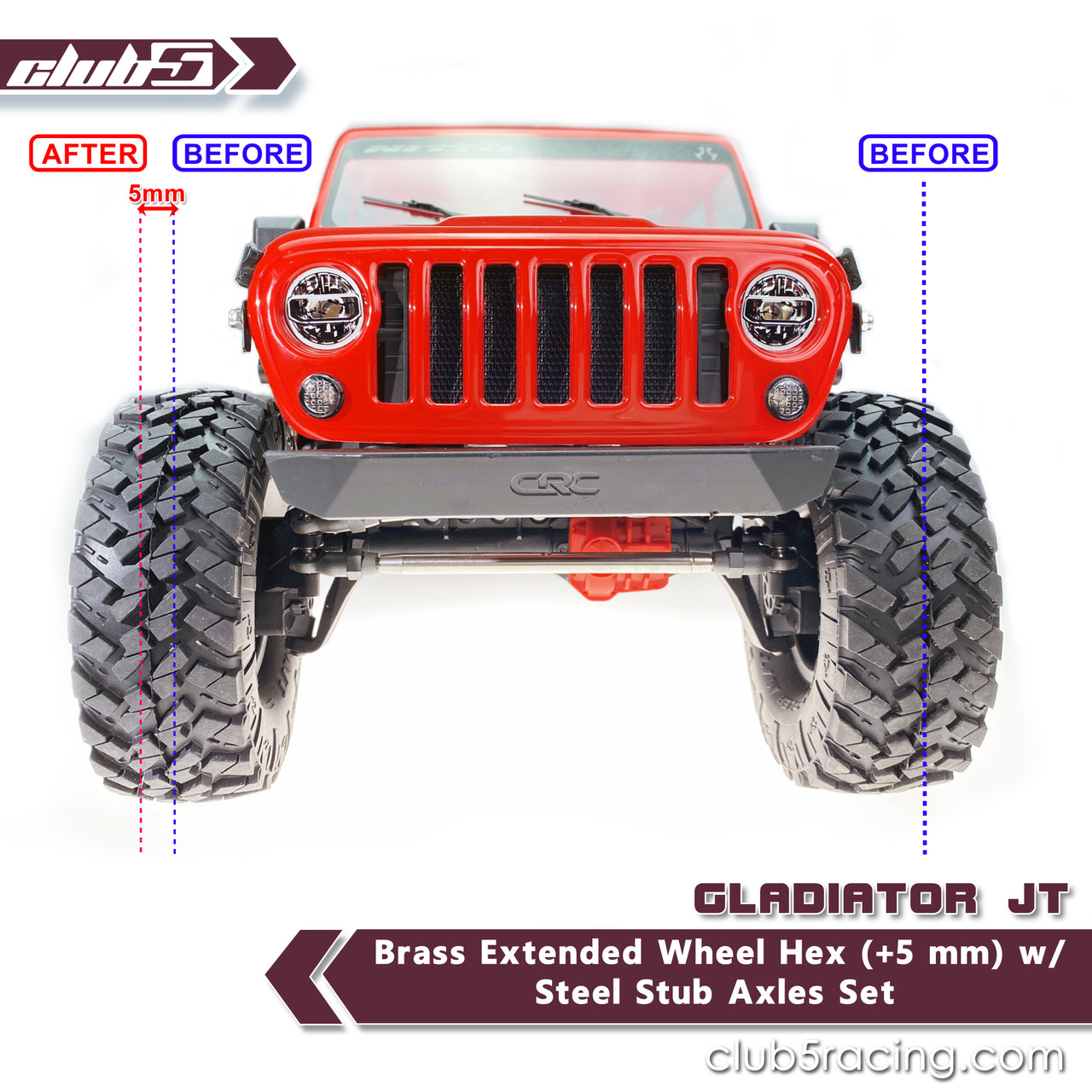 Brass Extended Wheel Hex (+10 mm) w/ Steel Stub Axles Set for SCX10 III Jeep JL Wrangler / JT Gladiator