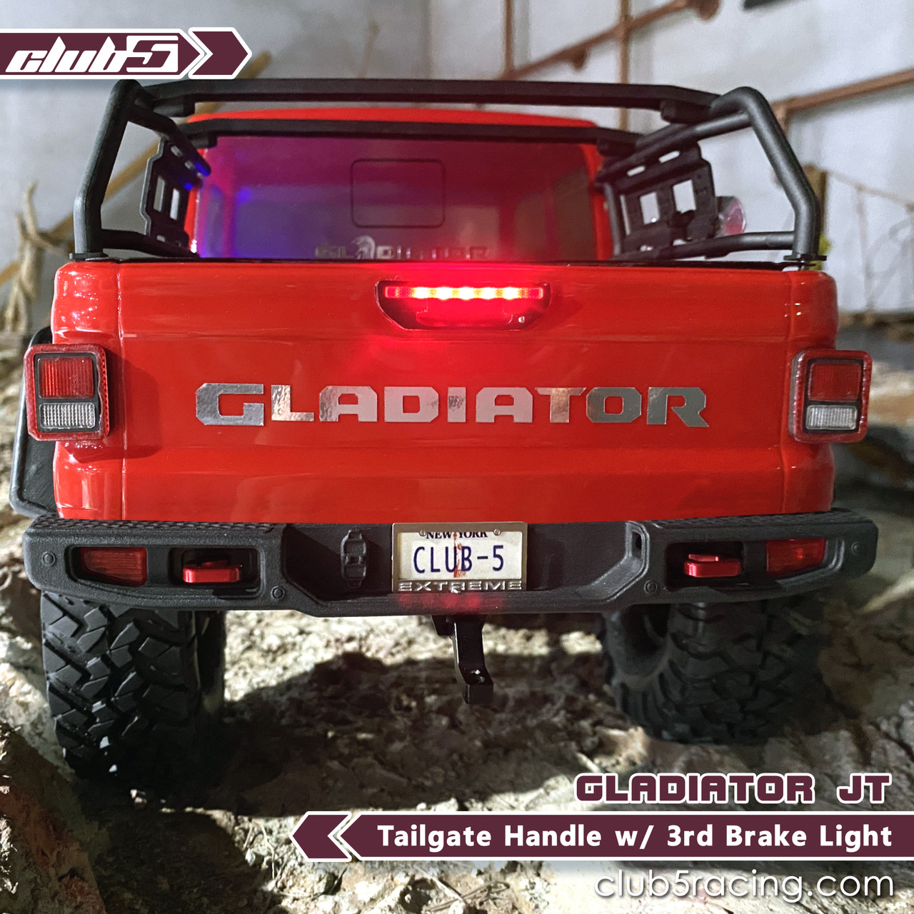 Tailgate Handle w/ 3rd Brake Light for SCX10 III JT Gladiator ( 6V LED included )
