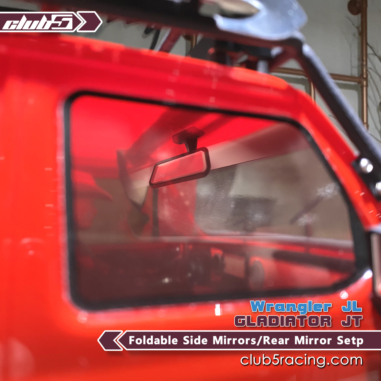 Foldable Side Mirrors / Rear Mirror Set for SCX10 III Jeep JL Wrangler / JT Gladiator