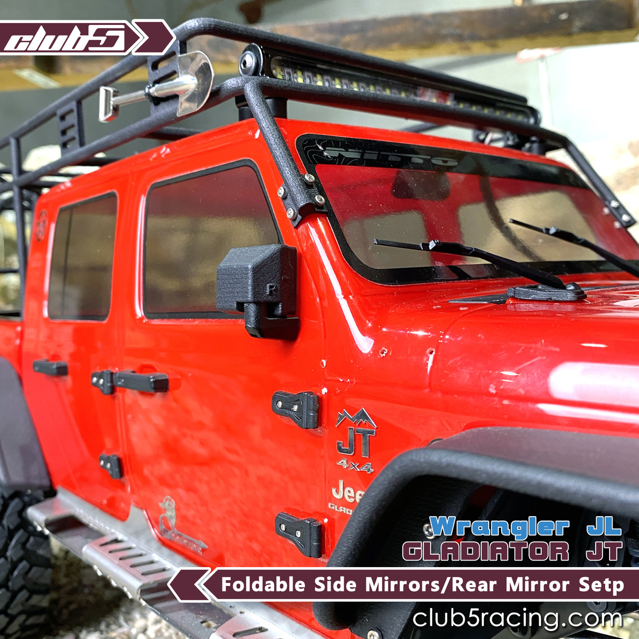 Foldable Side Mirrors / Rear Mirror Set for SCX10 III Jeep JL Wrangler / JT Gladiator