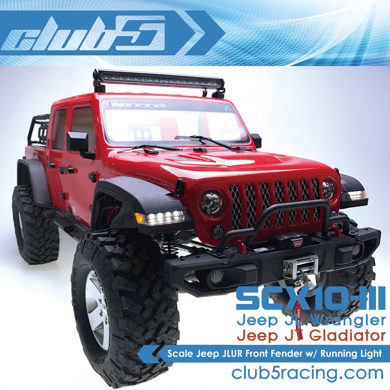 Scale Jeep JLUR Front Fender w/ Running Light for SCX10 III Jeep JL Wrangler/JT
