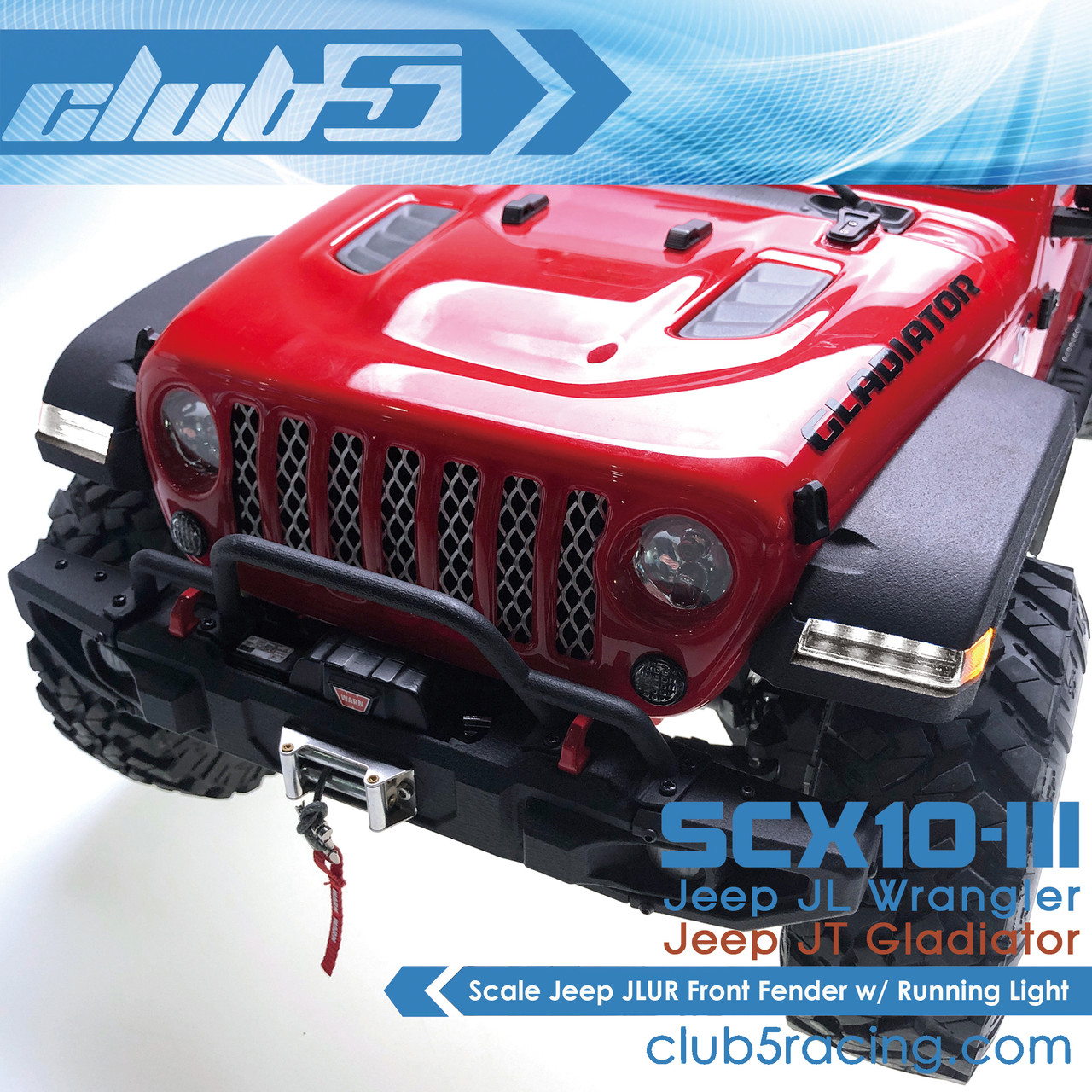 Scale Jeep JLUR Front Fender w/ Running Light for SCX10 III Jeep JL Wrangler/JT