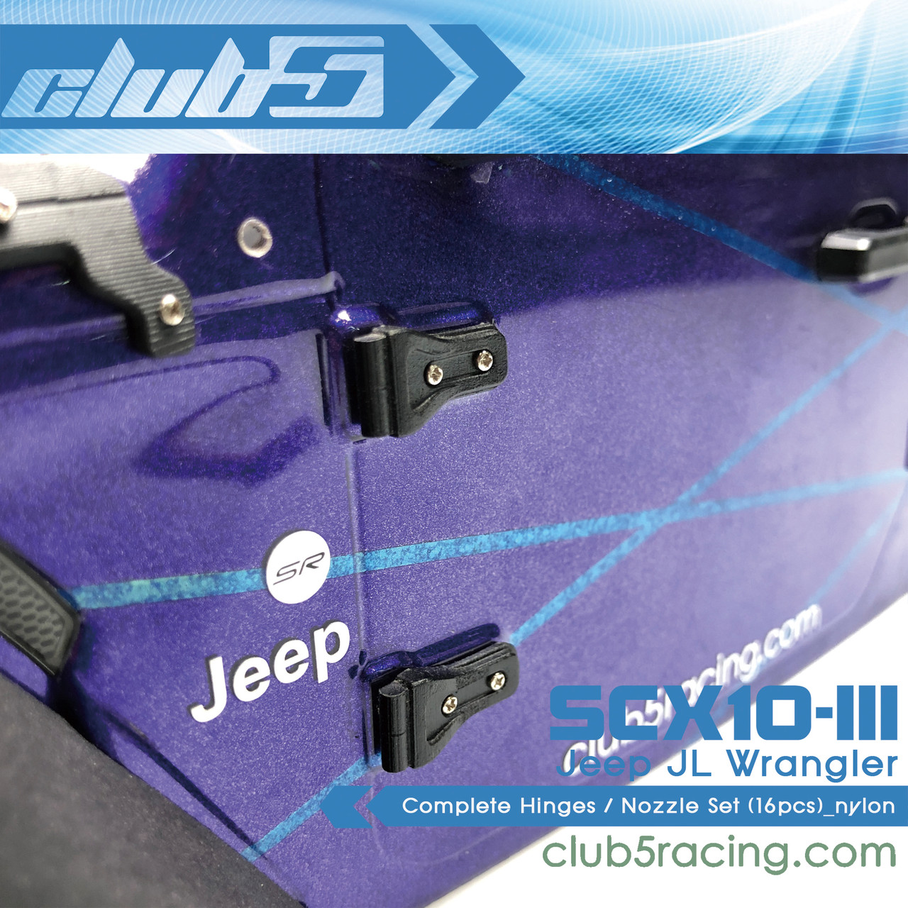 Complete Hinges / Nozzle Set (16 Pcs) for SCX10 III Jeep JL Wrangler (SLS Black)