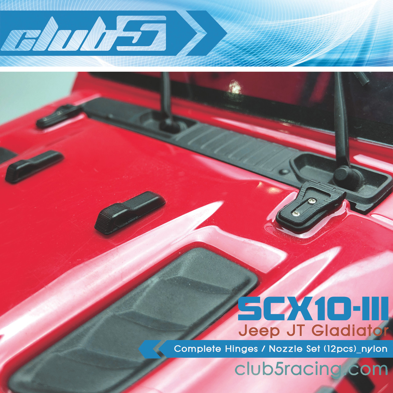 Complete Hinges / Nozzle Set (12 pc) for SCX10 III Jeep JT Gladiator (SLS Black)