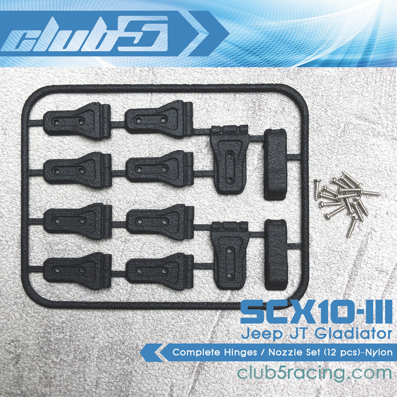 Complete Hinges / Nozzle Set (12 pc) for SCX10 III Jeep JT Gladiator (SLS Black)