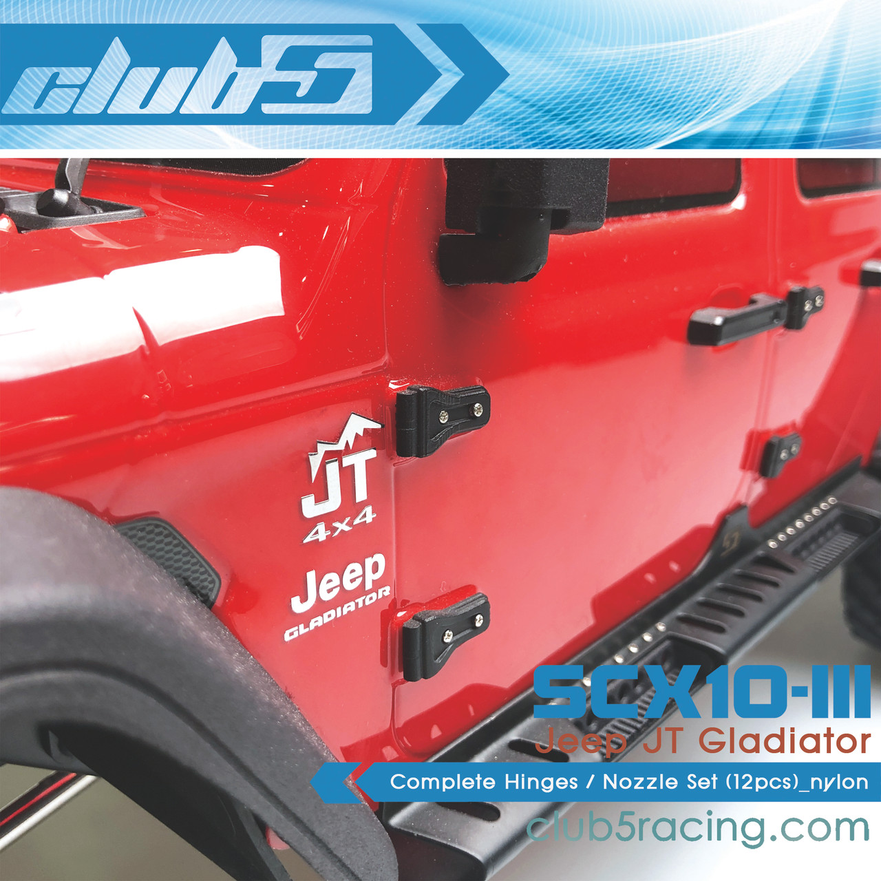 Complete Hinges / Nozzle Set (12 pc) for SCX10 III Jeep JT Gladiator (SLS Black)