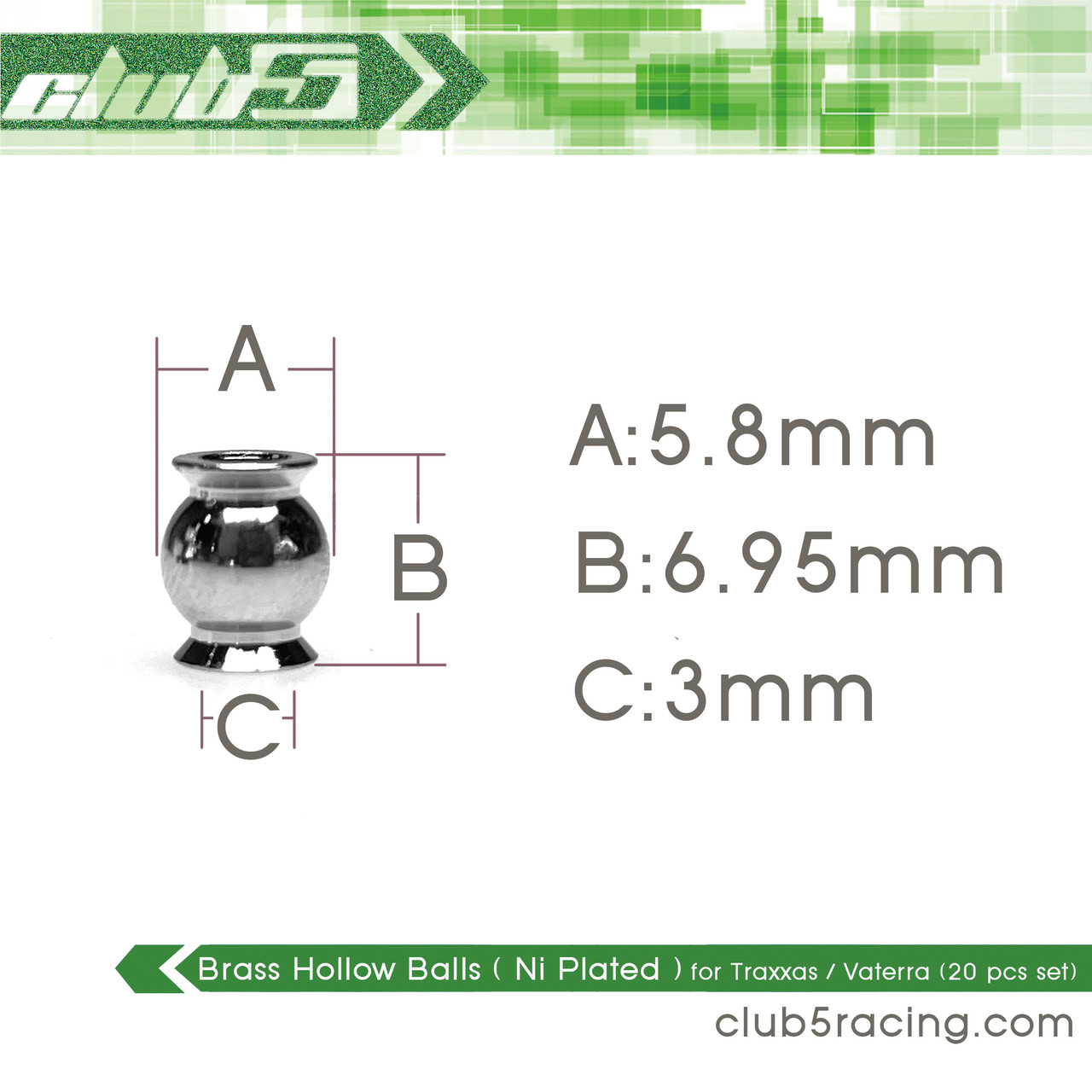 Brass Hollow Balls ( Ni Plated ) for ''Traxxas'' / Vaterra ( 20 pcs set ) 
