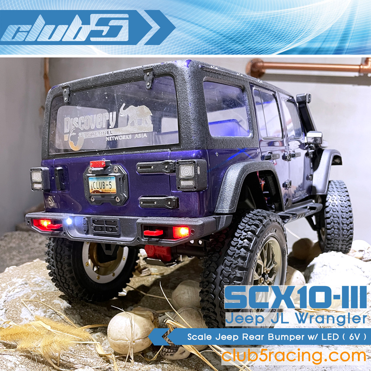 Scale Jeep Rear Bumper w/ LED ( 6V ) for Axial SCX10 III JL Wrangler