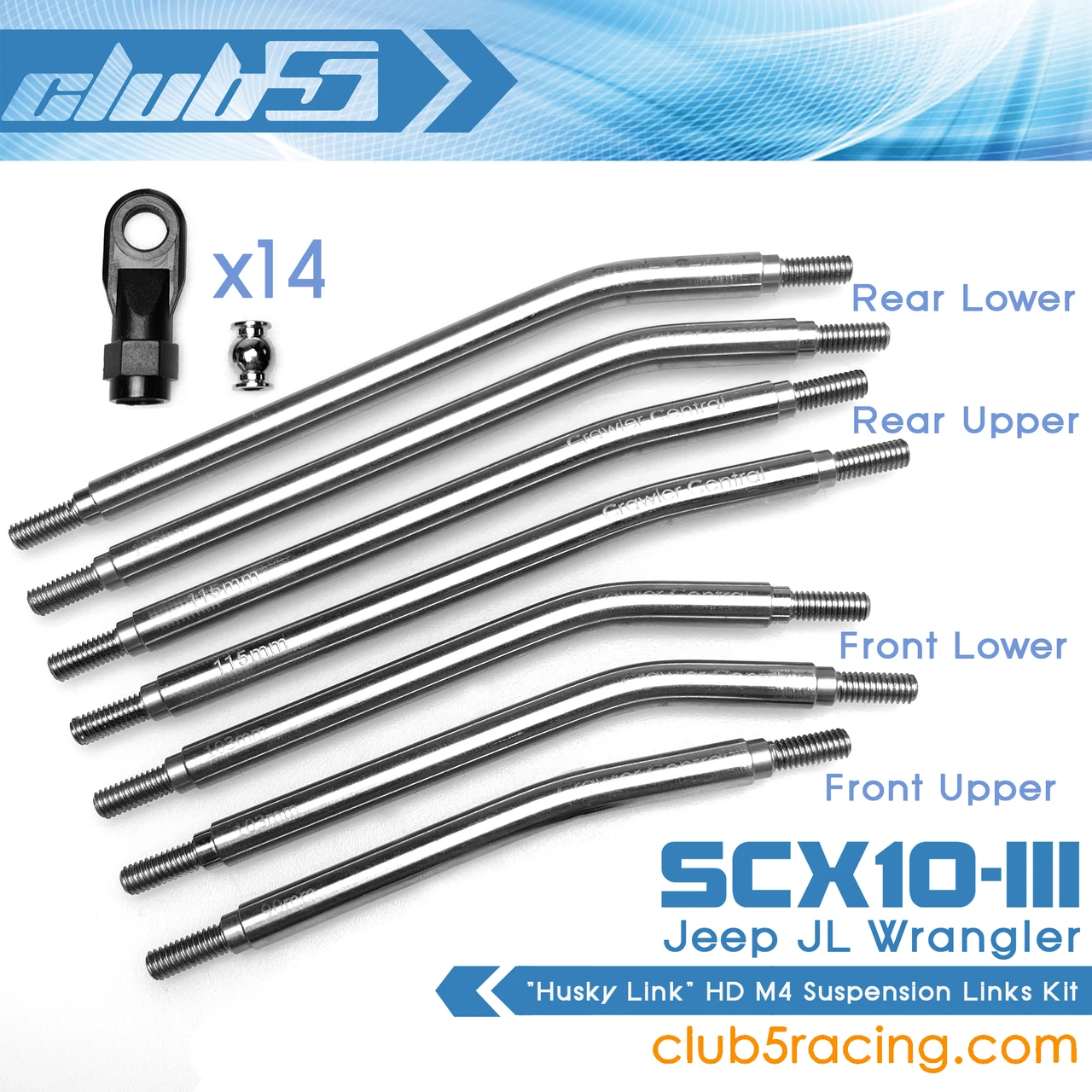 "Husky Link" HD M4 Hi-Clearance Suspension Links for SCX10 III JL Wrangler