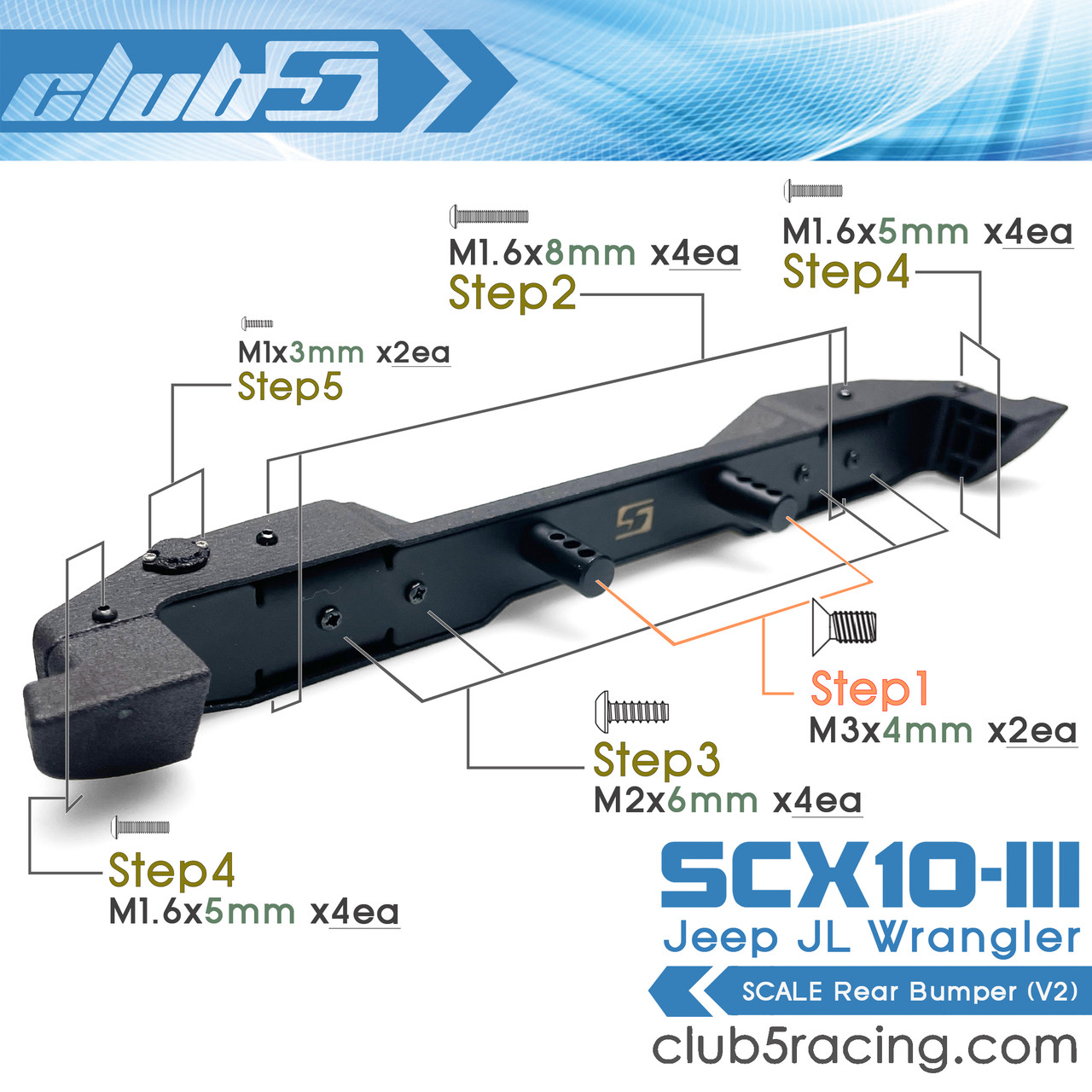 Scale Jeep Rear Bumper for SCX10 III JL Wrangler ( V2 )