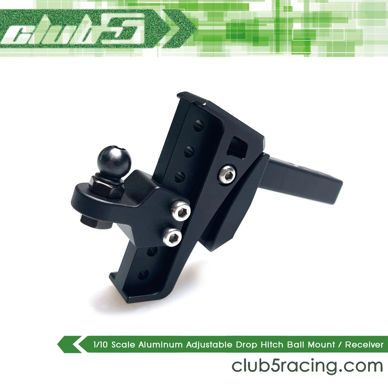 Aluminum Adjustable Drop Hitch Ball Mount / Receiver for 1/10 Scale RC Crawlers 
