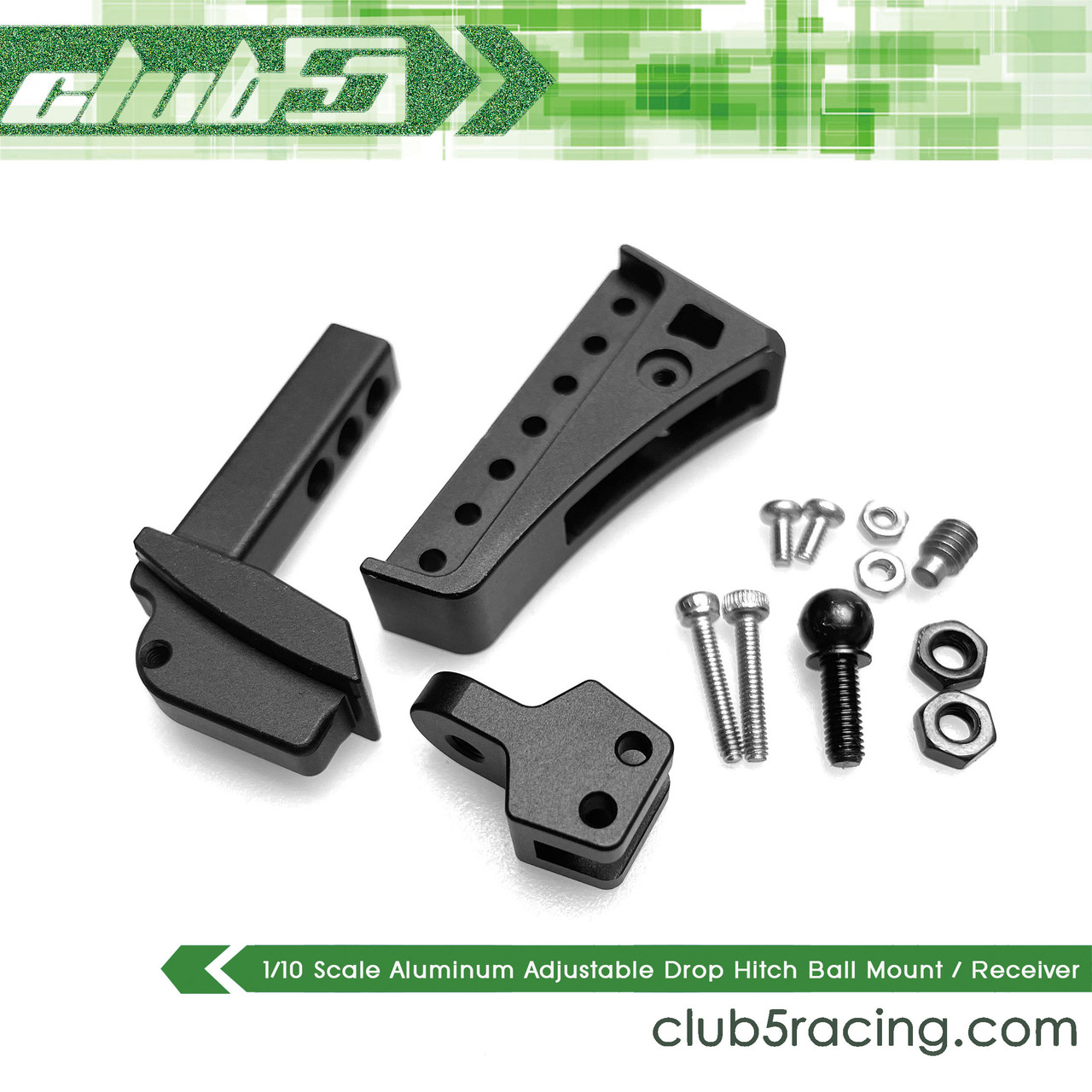 Aluminum Adjustable Drop Hitch Ball Mount / Receiver for 1/10 Scale RC Crawlers 