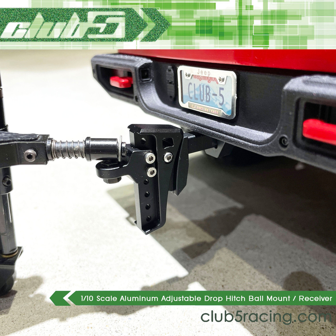 Aluminum Adjustable Drop Hitch Ball Mount / Receiver for 1/10 Scale RC Crawlers 