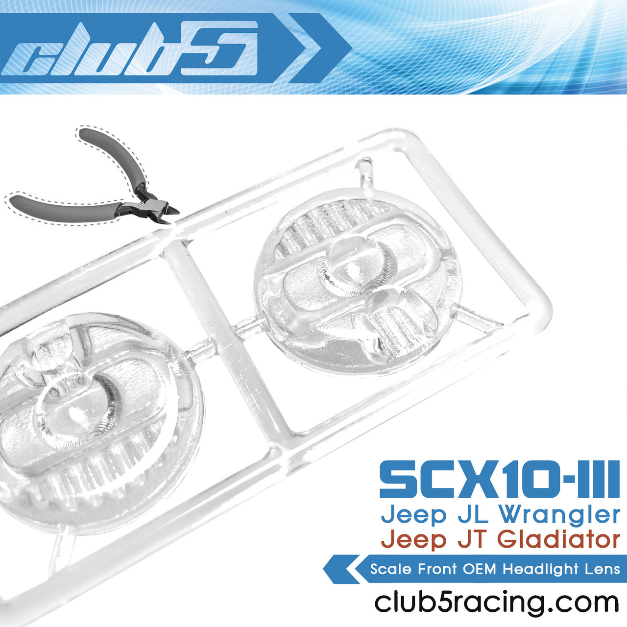 Scale OEM Front Headlight Lens for SCX10 III Jeep JL Wrangler / JT Gladiator