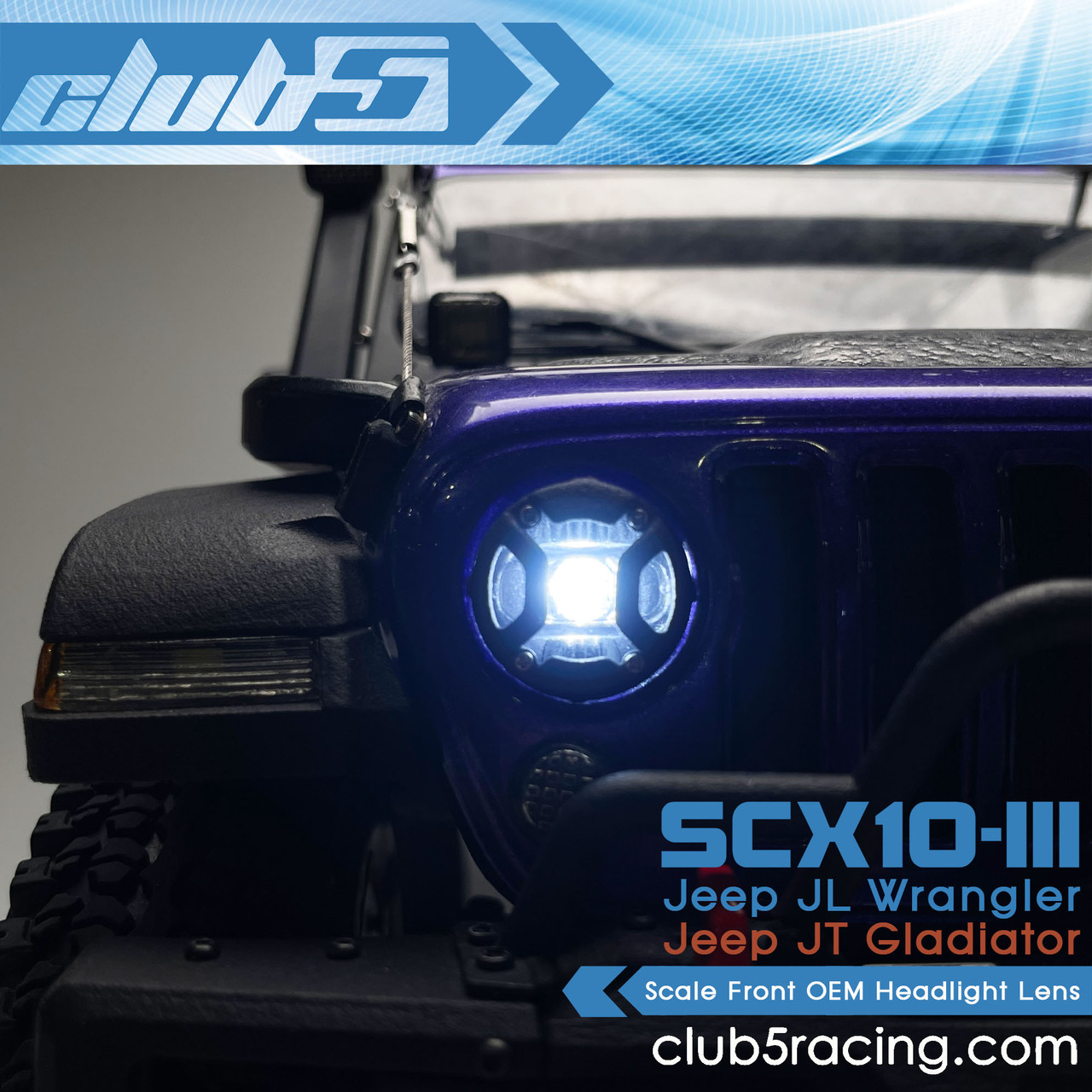 Scale OEM Front Headlight Lens for SCX10 III Jeep JL Wrangler / JT Gladiator