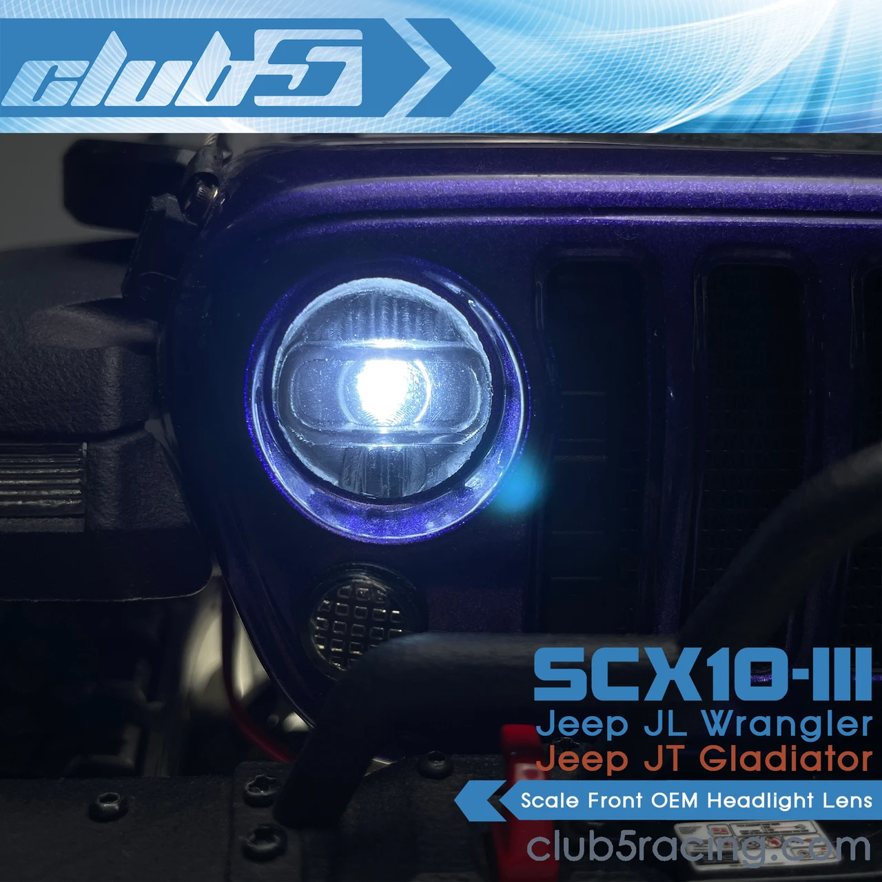Scale OEM Front Headlight Lens for SCX10 III Jeep JL Wrangler / JT Gladiator