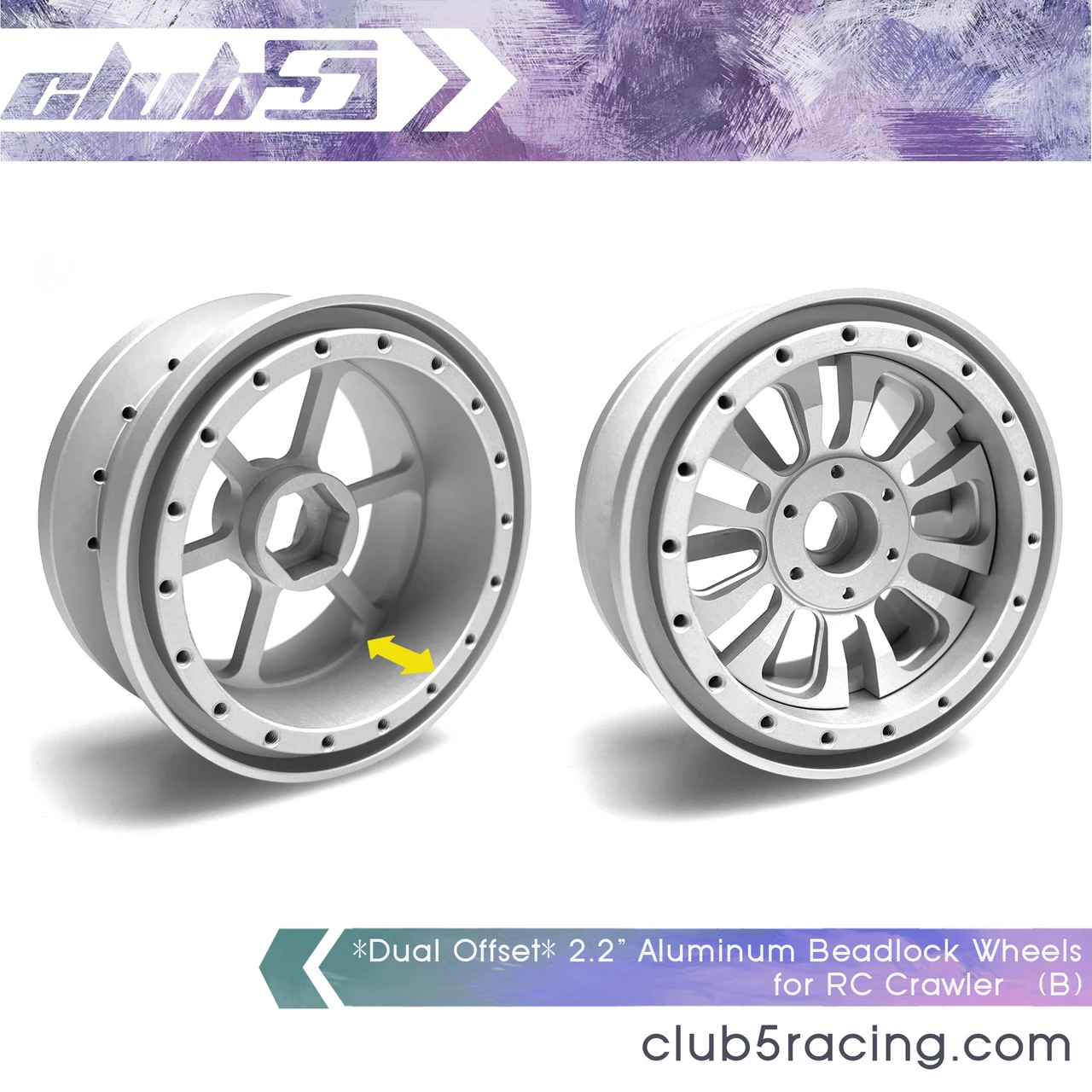 *Dual Offset* 2.2" Aluminum Beadlock Wheels for RC Crawler ( B )