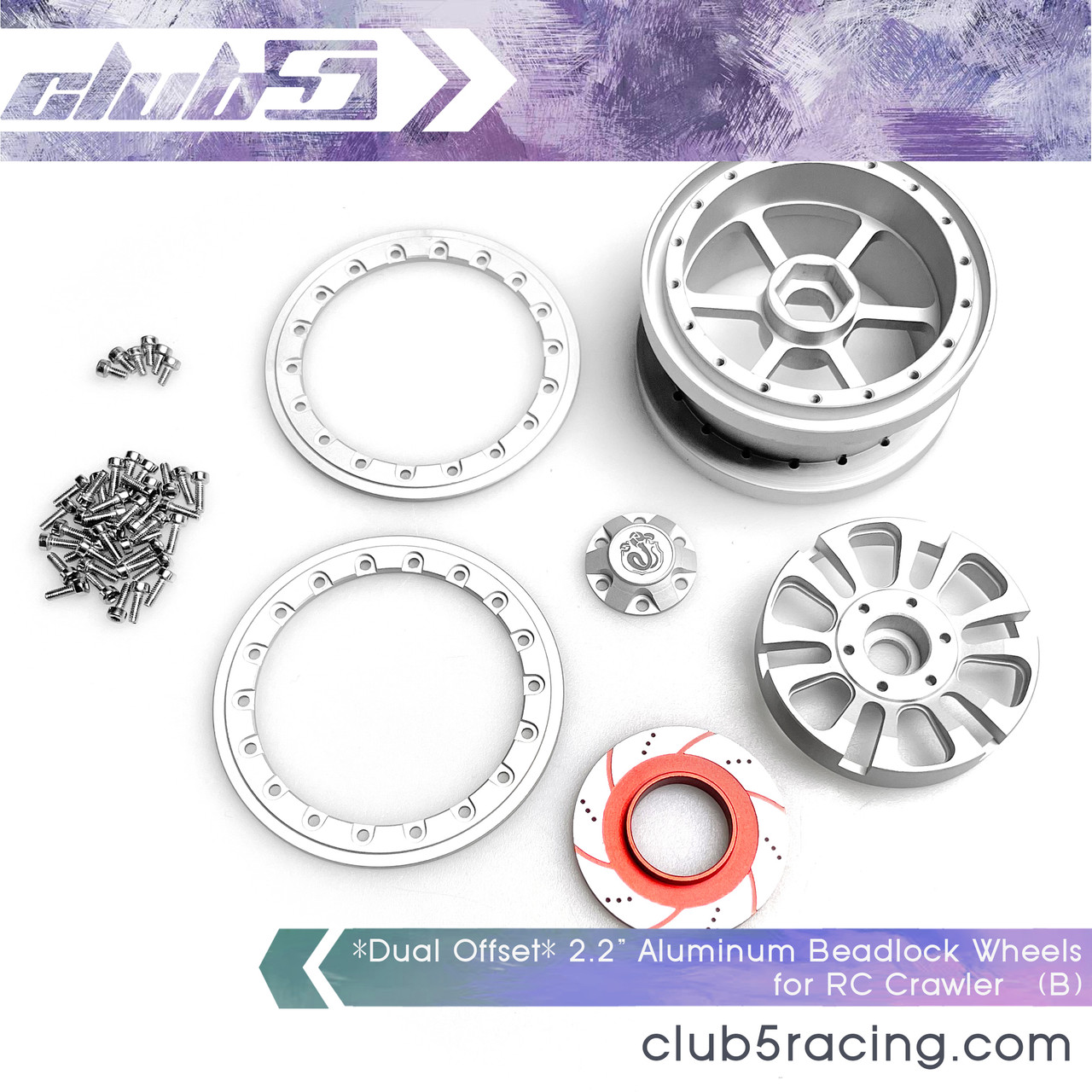 *Dual Offset* 2.2" Aluminum Beadlock Wheels for RC Crawler ( B )