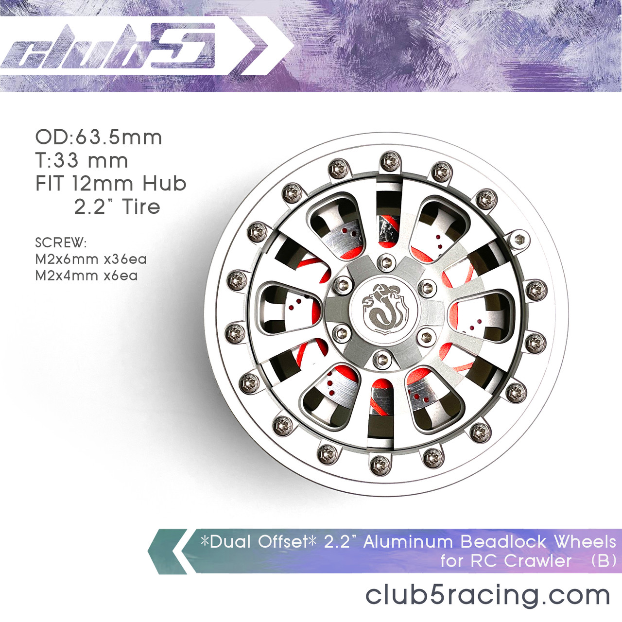 *Dual Offset* 2.2" Aluminum Beadlock Wheels for RC Crawler ( B )