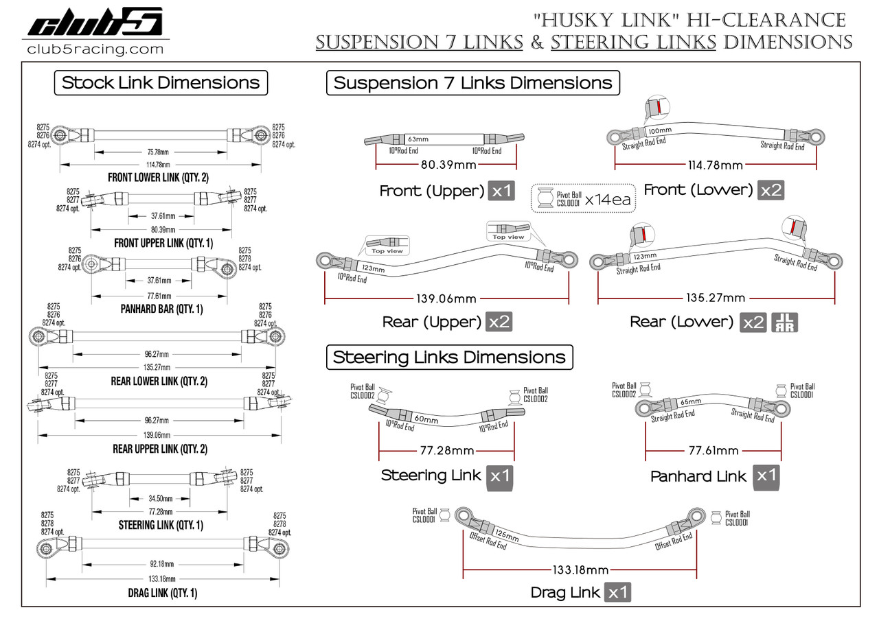 "Husky Link" Hi-Clearance Suspension Link Kit for TRX-4 2021 Bronco / Defender / Tactical