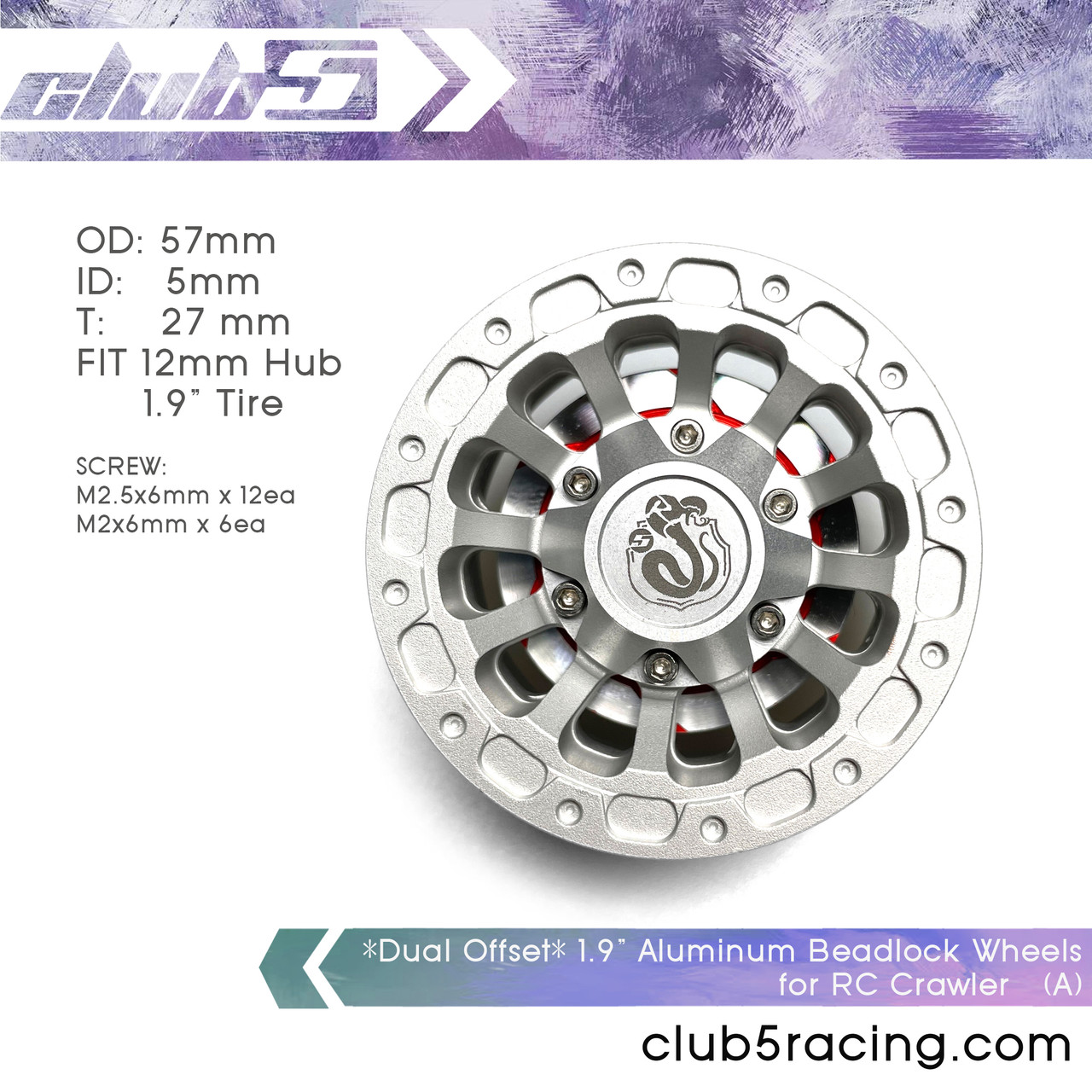 *Dual Offset* 1.9" Aluminum Beadlock Wheels for RC Crawler ( A, 4 pcs Set)