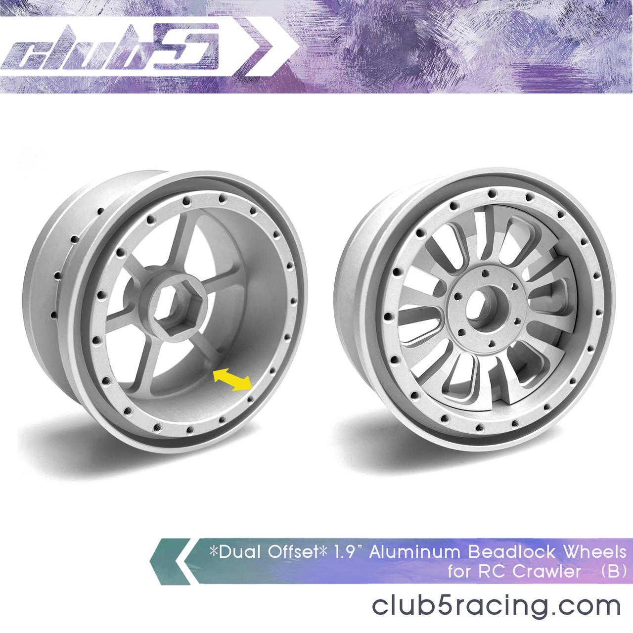 *Dual Offset* 1.9" Aluminum Beadlock Wheels for RC Crawler (B, 4 pcs Set)