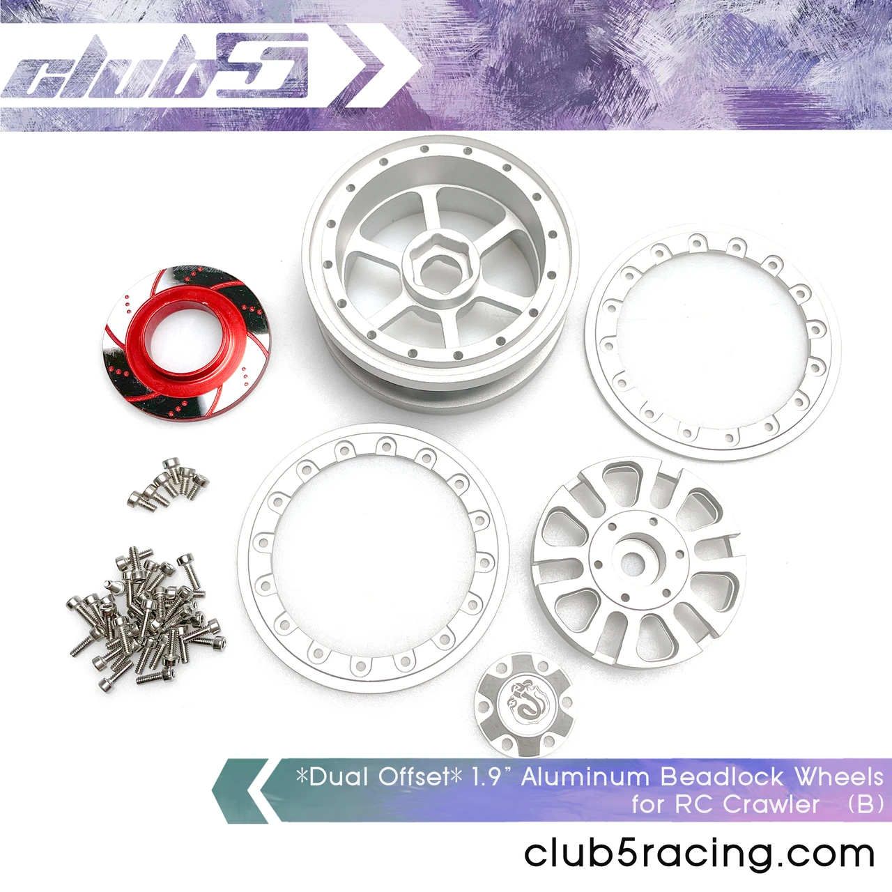 *Dual Offset* 1.9" Aluminum Beadlock Wheels for RC Crawler (B, 4 pcs Set)