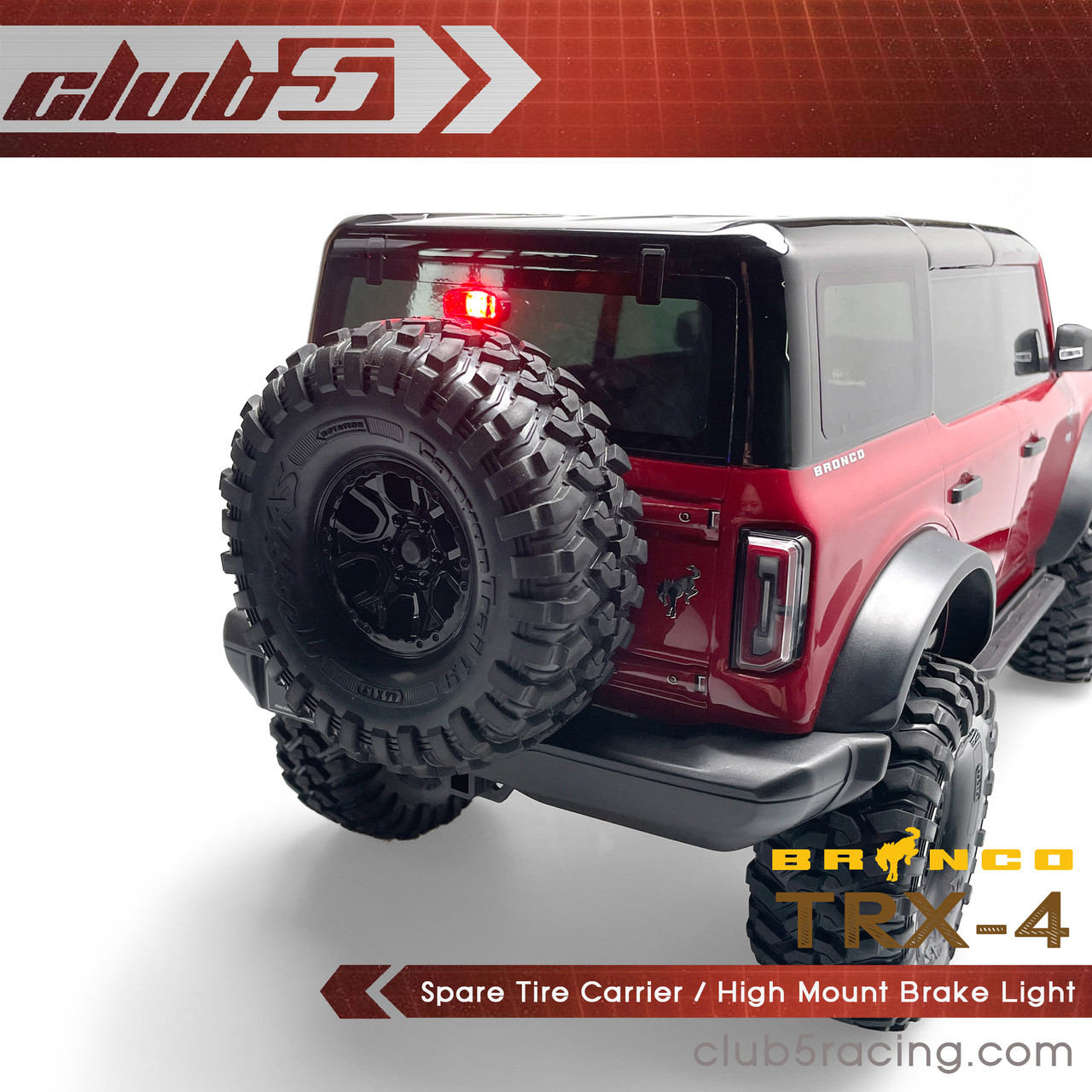 Spare Tire Carrier w/ 3rd Brake Light ( 6V LED Included ) for Traxxas TRX-4 2021 Bronco