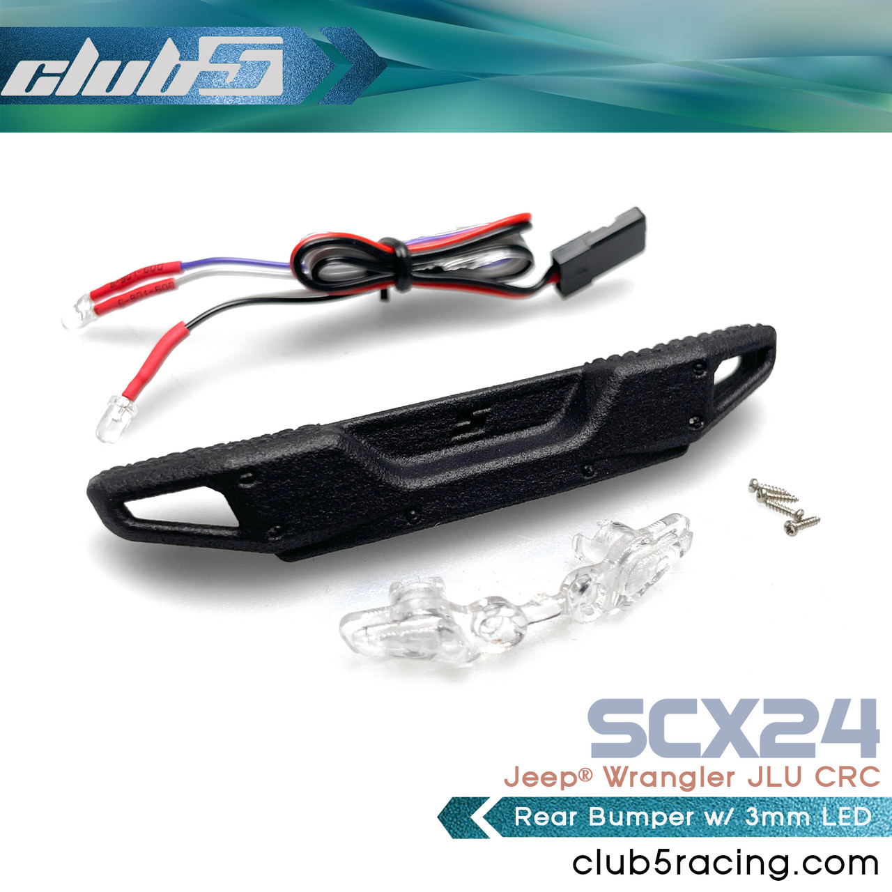 Rear Bumper w/ LED for Aixal SCX24 2019 Jeep Wrangler JLU