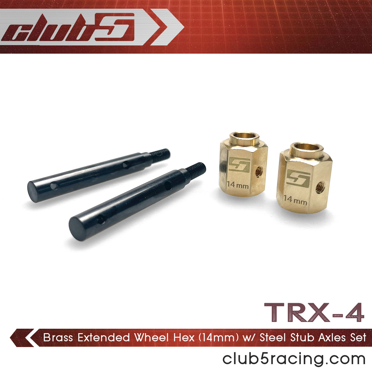 Brass Extended Wheel Hex (14 mm) w/ Steel Stub Axle for TRX-4 Portal Axle
