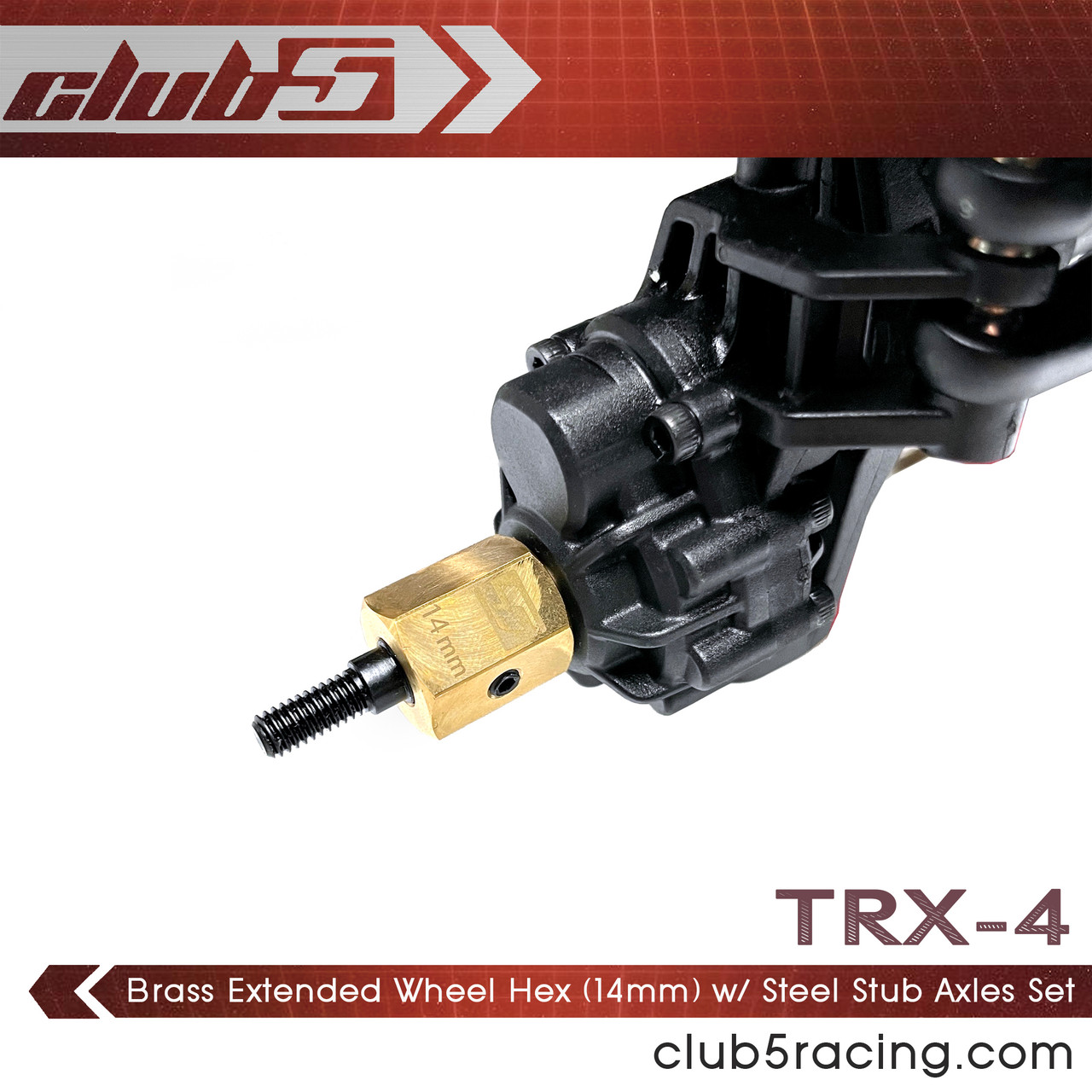 Brass Extended Wheel Hex (14 mm) w/ Steel Stub Axle for TRX-4 Portal Axle