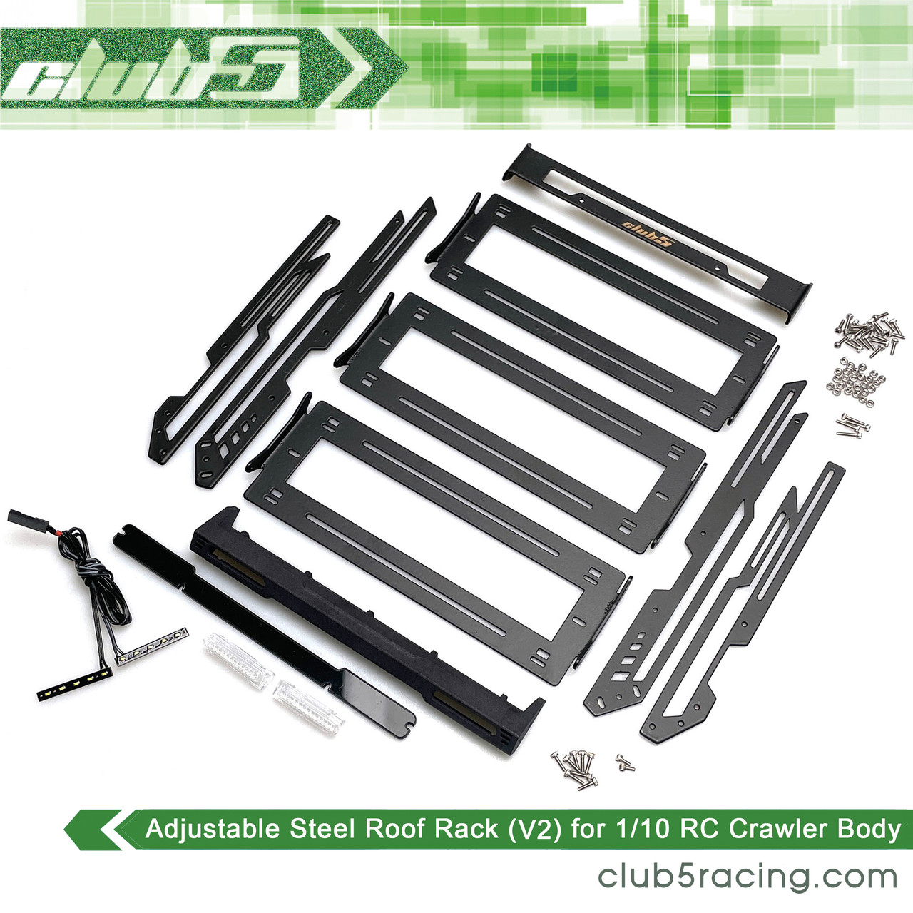 Adjustable Steel Roof Rack w/ Integrated LED Light Bar (V2) for TRX-4 2021 Bronco