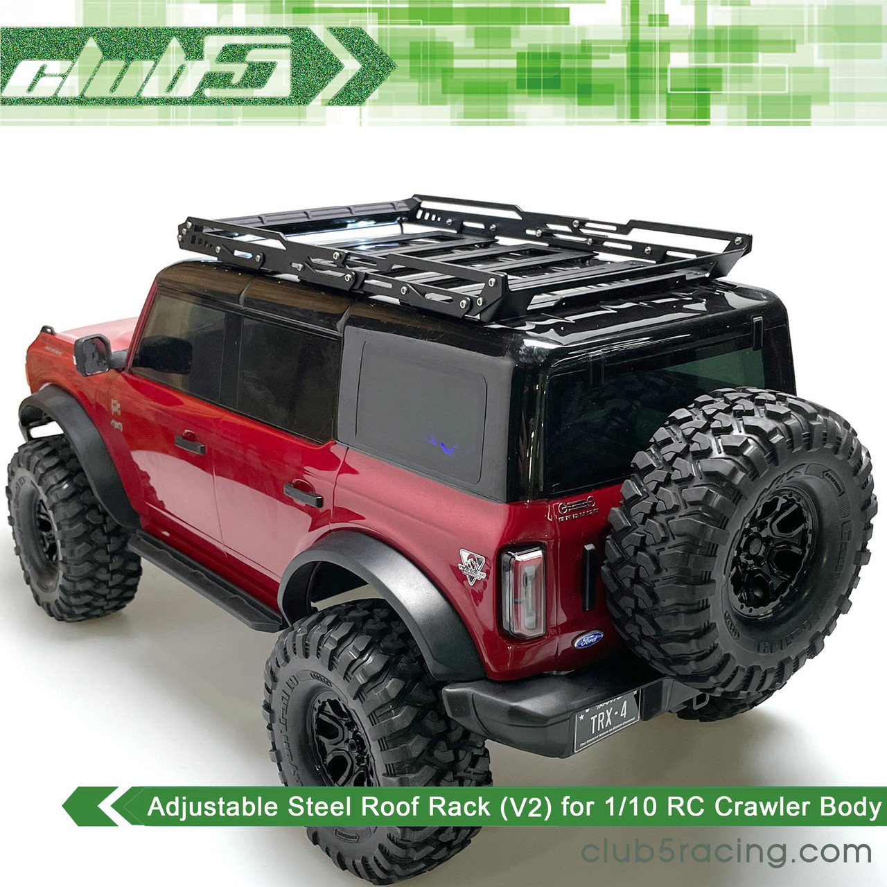 Adjustable Steel Roof Rack w/ Integrated LED Light Bar (V2) for TRX-4 2021 Bronco