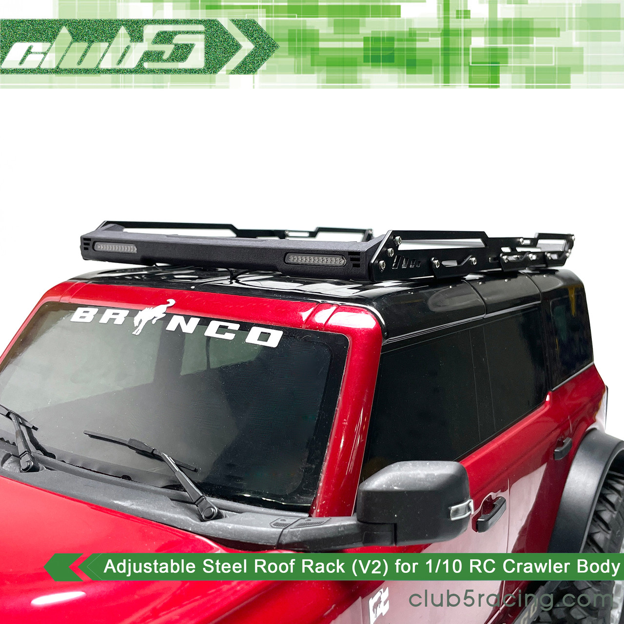 Adjustable Steel Roof Rack w/ Integrated LED Light Bar (V2) for TRX-4 2021 Bronco