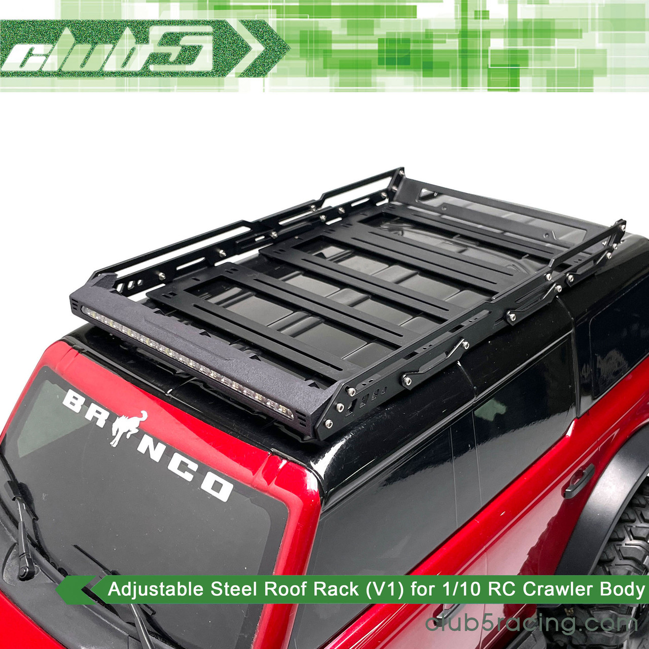 Adjustable Steel Roof Rack w/ Integrated LED Light Bar ( V1) for TRX-4 2021 Bronco