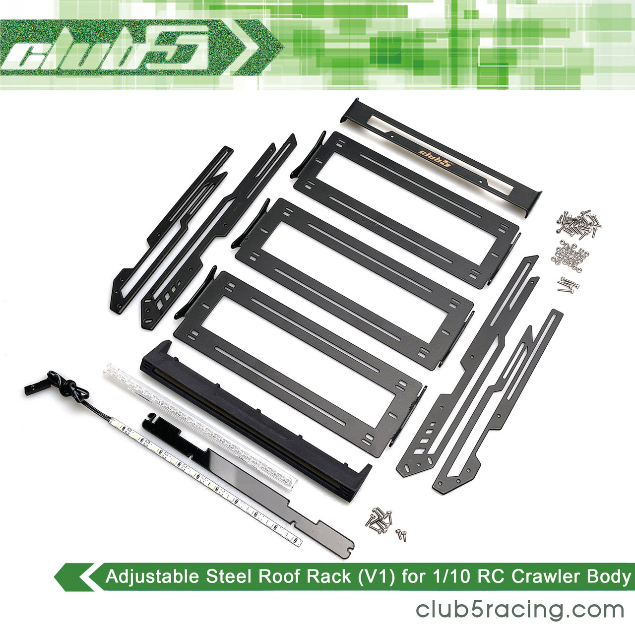 Adjustable Steel Roof Rack w/ Integrated LED Light Bar ( V1) for TRX-4 2021 Bronco