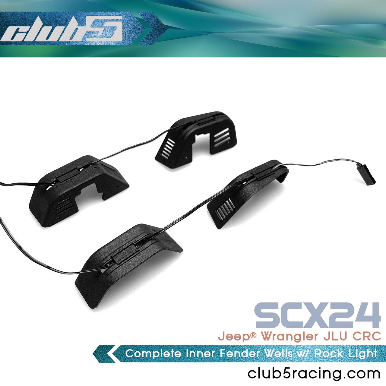 Complete Inner Fender Wells w/ Rock Light for Axial SCX24 JLU