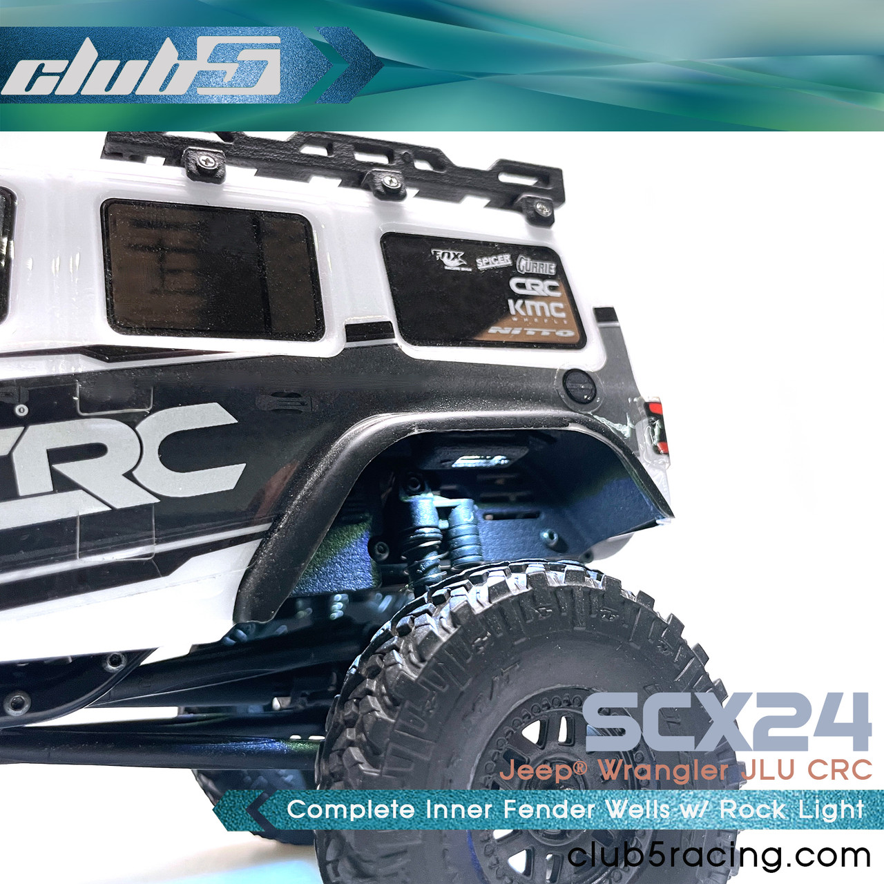 Complete Inner Fender Wells w/ Rock Light for Axial SCX24 JLU