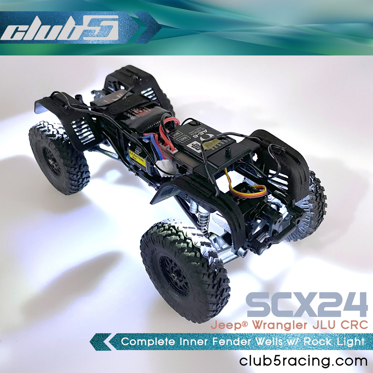 Complete Inner Fender Wells w/ Rock Light for Axial SCX24 JLU