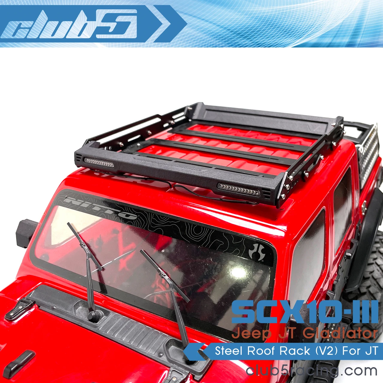 Scale Steel Roof Rack w/ Dual LED Light Bars for Axial SCX10 III Jeep JT Gladiator