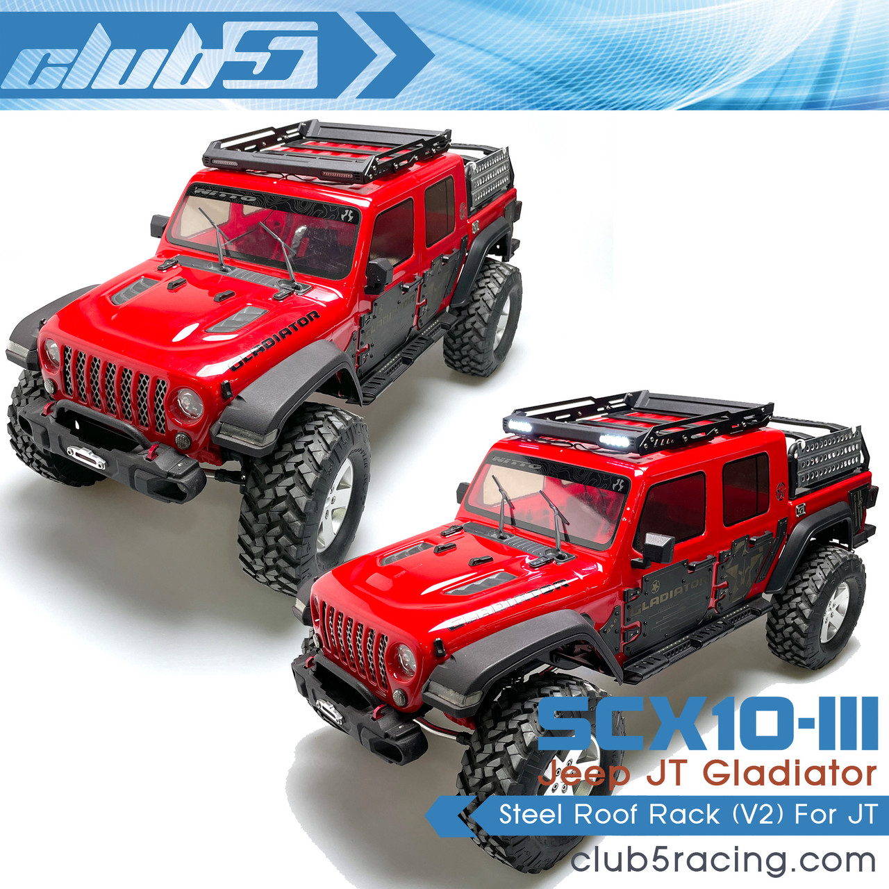 Scale Steel Roof Rack w/ Dual LED Light Bars for Axial SCX10 III Jeep JT Gladiator