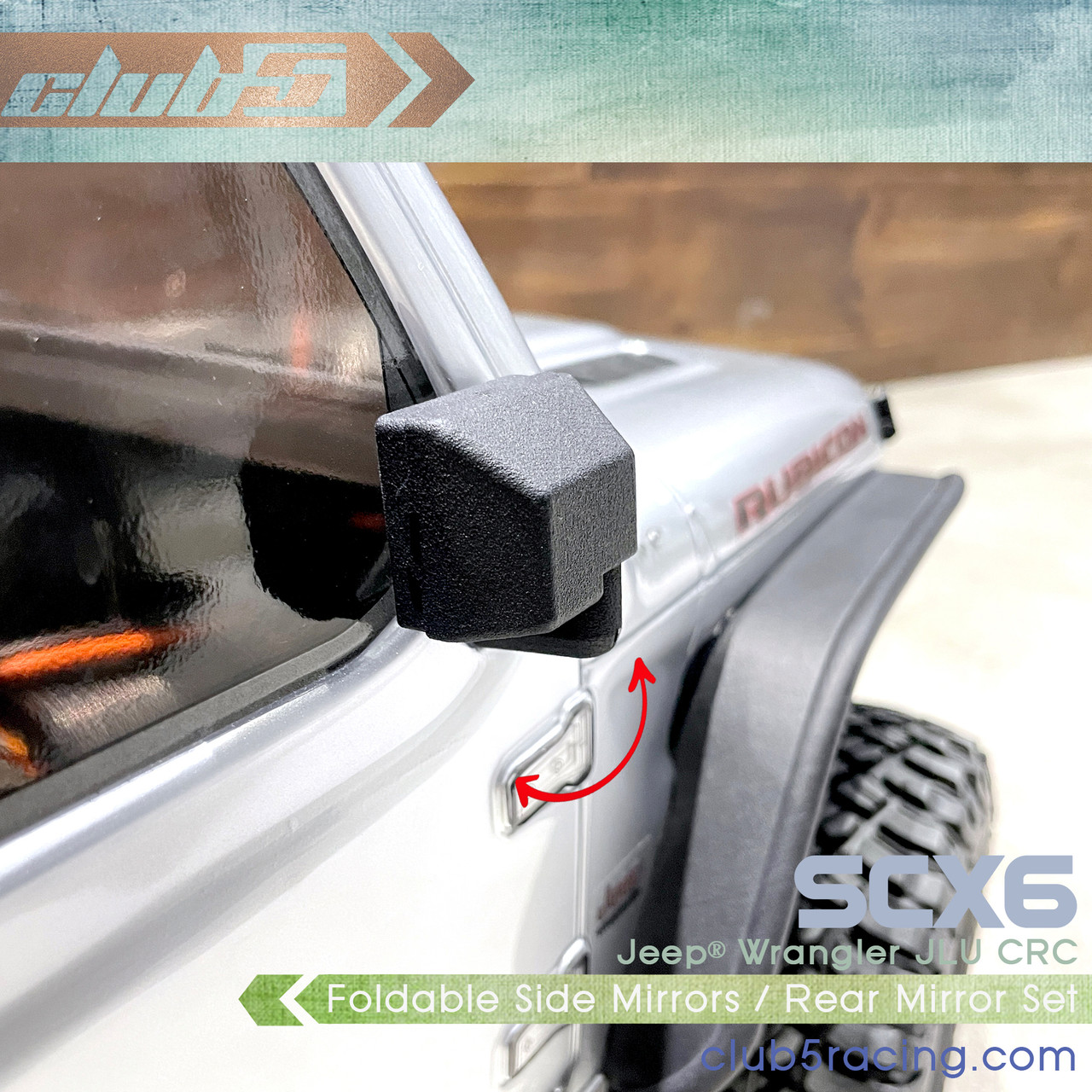 Foldable Side Mirrors / Rear Mirror Set for Axial SCX6 Jeep JLU Wrangler