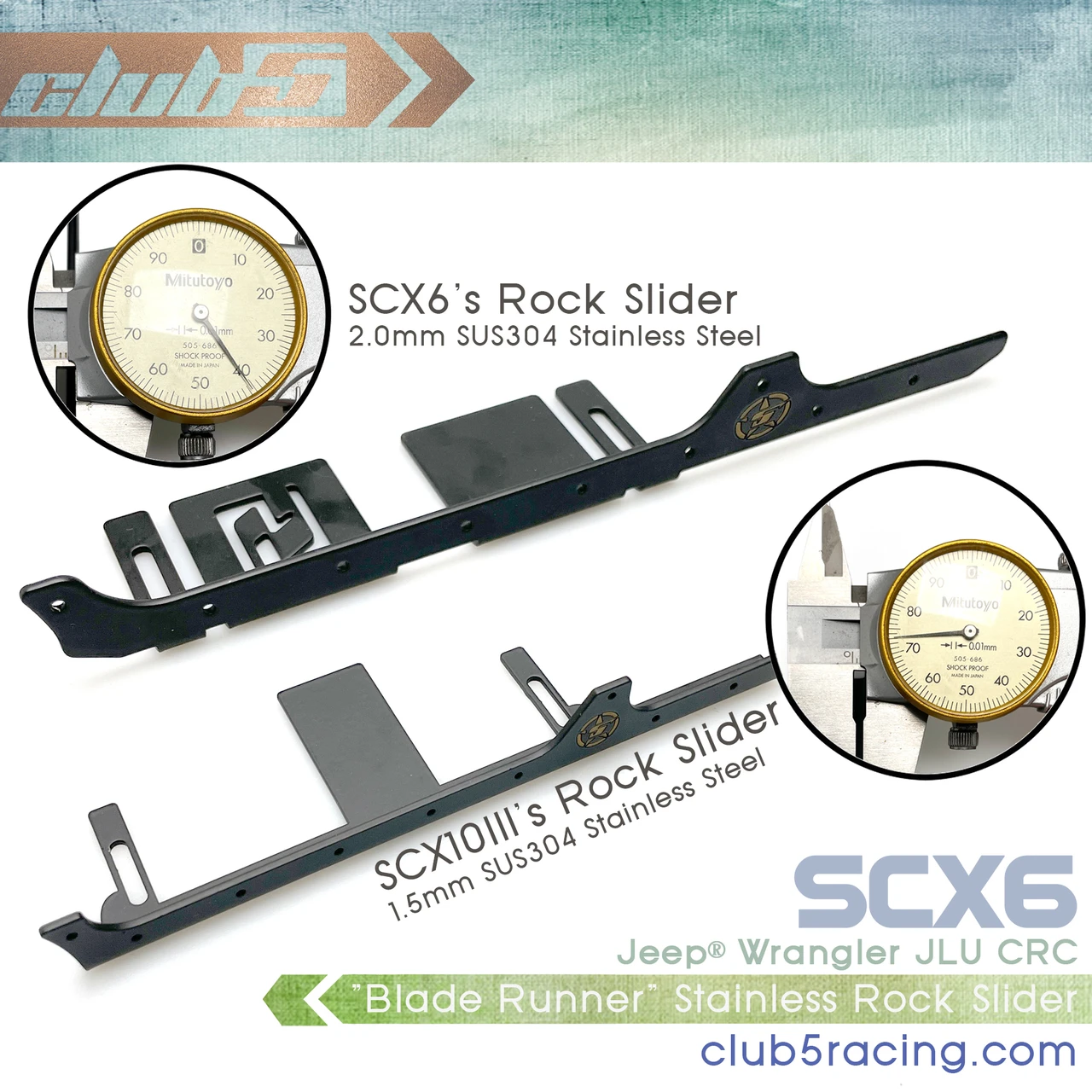 "Blade Runner" Anodized Aluminum Rock Slider for SCX6 Jeep JLU Wrangler