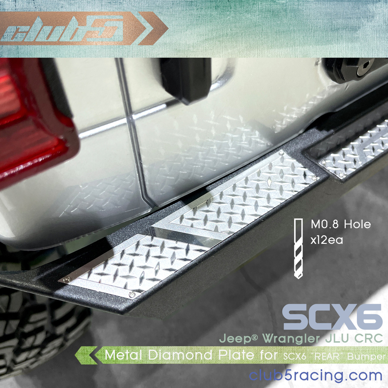 Metal Diamond Plate For SCX6 Jeep JLU Wrangler Stock " REAR " Bumper