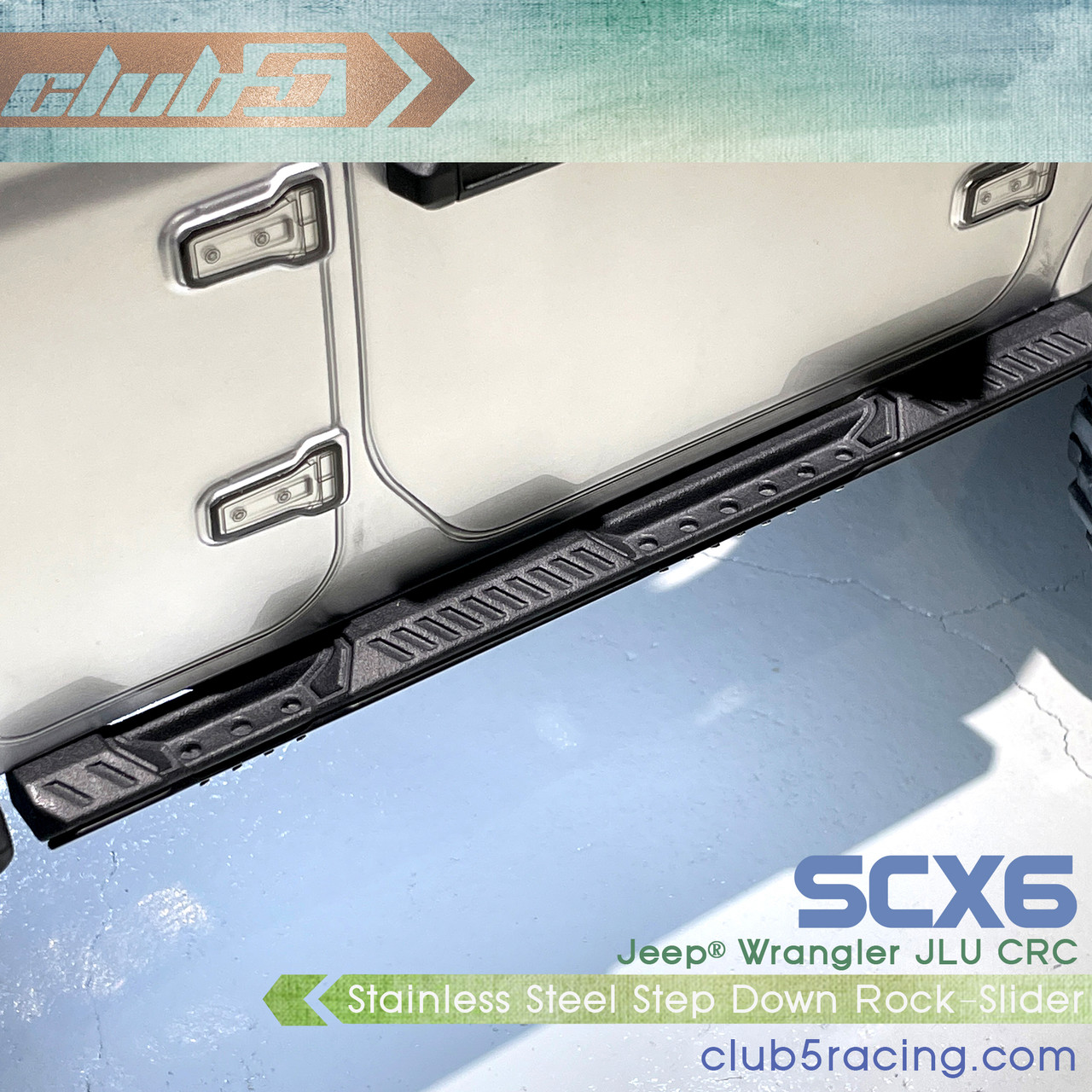  Black Anodized Aluminum Step Down Rock Slider w/ Courtesy Lights for SCX6 Jeep JLU Wrangler